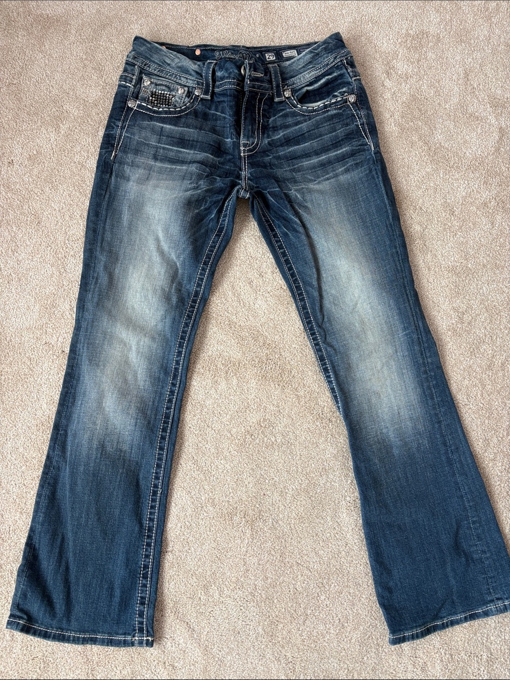 Miss Me Dark Wash Bootcut Jeans with Contrast Fading